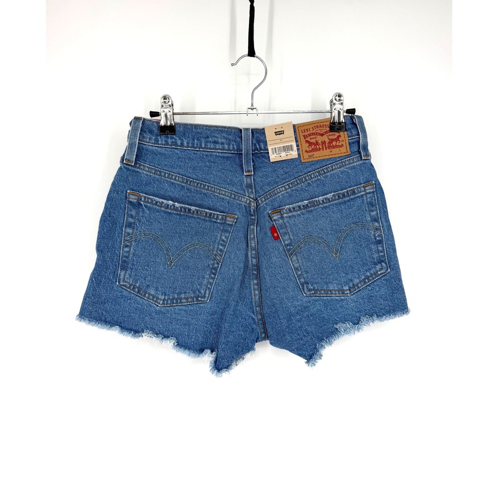 NEW Levis 501 Original High Rise Distressed Button Fly Denim Shorts Blue W25 - Picture 9 of 13